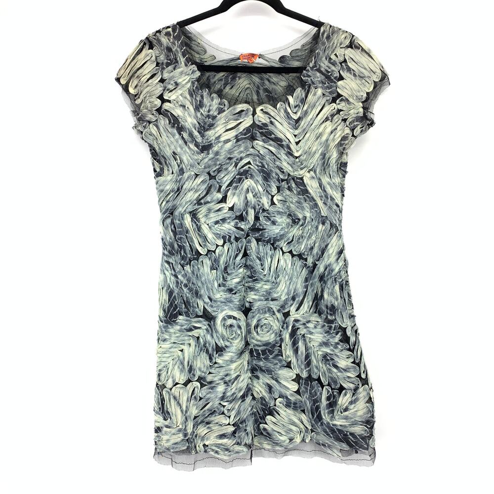 Chan Luu Textured Mini Dress Size Small Sheer Mesh Detail Monochromatic Pattern